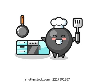 comma symbol character illustration as a chef is cooking , cute design
