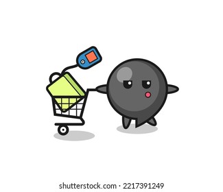comma symbol illustration cartoon with a shopping cart , cute design