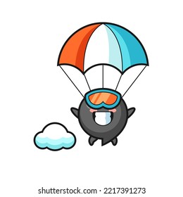 comma symbol mascot cartoon is skydiving with happy gesture , cute design