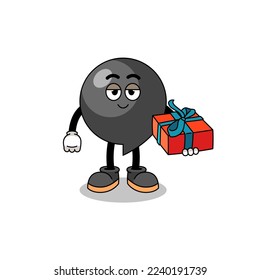 comma symbol mascot illustration giving a gift , character design