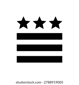 Command authority stars stripes emblem icon, vector illustration. Black filled command authority stars stripes icon isolated on a white background, representing military leadership and national defense in a bold vector style.
