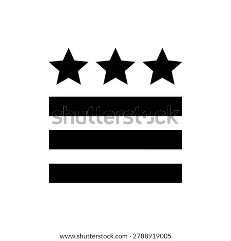 Command authority stars stripes emblem icon, vector illustration. Black filled command authority stars stripes icon isolated on a white background, representing military leadership and national defense in a bold vector style.