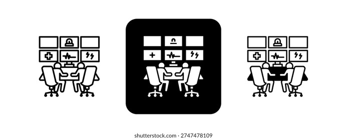 Command Center Solid color and black line drawing vector illustration set