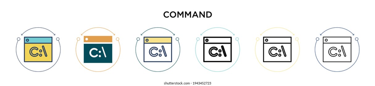 Icono de comando relleno, línea delgada, contorno y estilo de trazo. Ilustración vectorial de dos diseños de iconos vectoriales de comandos en color y negro se pueden utilizar para móviles, ui, web