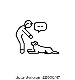 Command to lie down color line icon. Dog training. Animal education. 