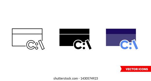 Command line icon of 3 types: color, black and white, outline. Isolated vector sign symbol.