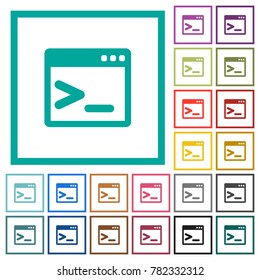 Command prompt flat color icons with quadrant frames on white background