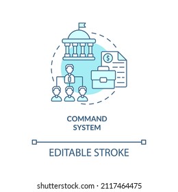 Command System Turquoise Concept Icon. Planned Economy. Economic Systems Types Abstract Idea Thin Line Illustration. Isolated Outline Drawing. Editable Stroke. Arial, Myriad Pro-Bold Fonts Used