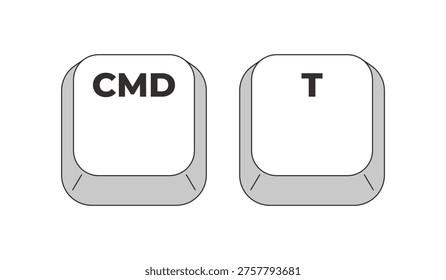 Command T grayscale keyboard hotkey. Open new tab in internet browser and document. Web browsing. Minimal shortcut keys. Monochrome combination buttons for productivity. Vector illustration