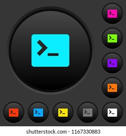Command terminal dark push buttons with vivid color icons on dark grey background