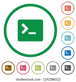 Command terminal flat color icons in round outlines on white background