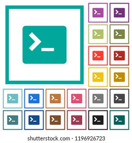 Command terminal flat color icons with quadrant frames on white background