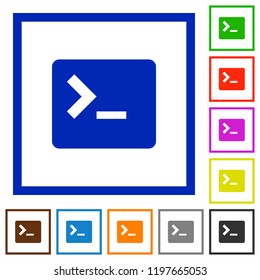 Command terminal flat color icons in square frames on white background