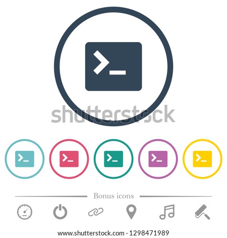 Command terminal flat color icons in round outlines. 6 bonus icons included.