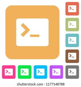 Command terminal flat icons on rounded square vivid color backgrounds.