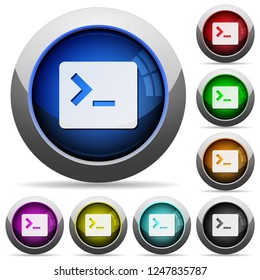 Command terminal icons in round glossy buttons with steel frames