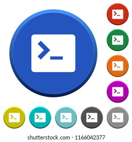 Command terminal round color beveled buttons with smooth surfaces and flat white icons