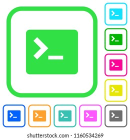 Command terminal vivid colored flat icons in curved borders on white background
