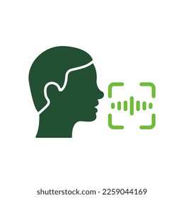 Command Voice ID Recognition Technology Silhouette Icon. Access Identification by Voice Glyph Pictogram. Verification Speak for Access Symbol. Voice Assistant Sign. Isolated Vector Illustration.