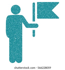 Commander With Flag grainy textured soft blue icon for overlay watermark stamps. Flat symbol with dirty texture. Dotted vector ink rubber seal stamp with grunge design on a white background.