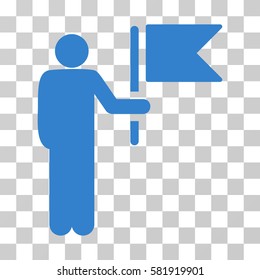 Commander With Flag vector pictogram. Illustration style is a flat iconic cobalt symbol on a transparent background.