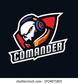 commander skull e-sport logo design template illustration