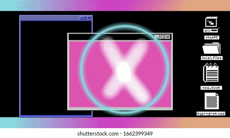 Command-line interface of System console or terminal in cyberpunk retrofuturistic style.