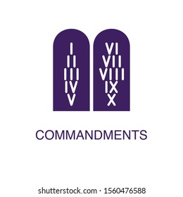 Commandments element in flat simple style on white background. Commandments icon, with text name concept template