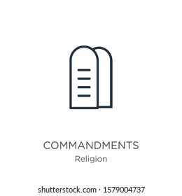 Commandments icon. Thin linear commandments outline icon isolated on white background from religion collection. Line vector sign, symbol for web and mobile