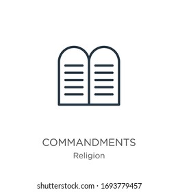 Commandments icon. Thin linear commandments outline icon isolated on white background from religion collection. Line vector sign, symbol for web and mobile