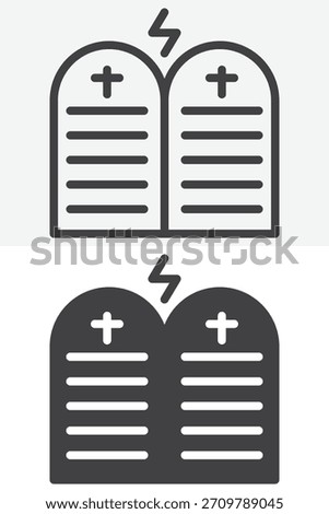 Commandments stones displayed in line, outline and solid icon styles. Editable stroke vector sign and symbol. This commandments icon set shows two sacred symbol looks.