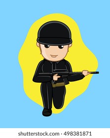 Commando Girl Holding a Gun