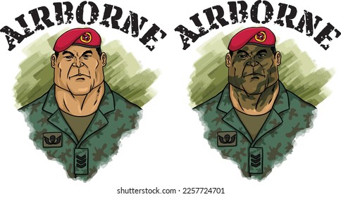 Commando illustration design. A red beret airborne trooper looking fierce, sharp and ready to strike.