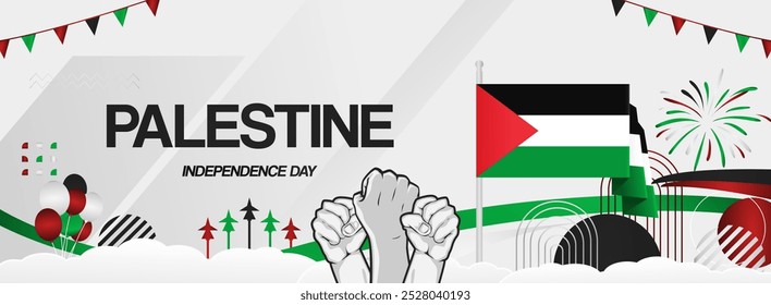 Commemorate Palestine independence day. Vibrant modern design for holiday celebration, poster, billboard, supporting Palestine. November 15. Happy Palestine National Day. Free Palestine