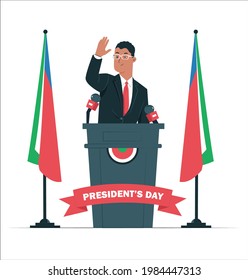 commemorate President's Day. the president is making a speech on the podium