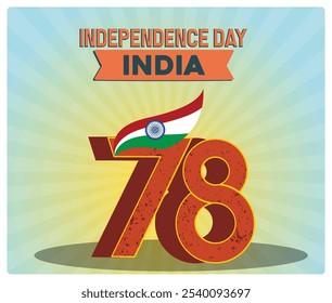 Commemorates India's Independence Day, August 15. Indian Flag with Ashoka Chakra. Independence Day India concept. Flat vector illustration.