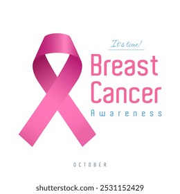 Commemorating breast cancer awareness month, October. Pink ribbon elements on a clean white background