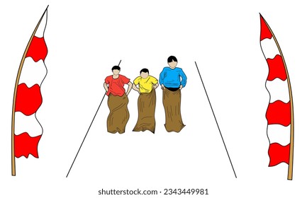 commemorating the independence day of the republic of Indonesia. Sack race competition