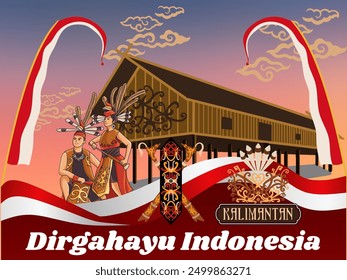 commemorating Indonesian Independence Day, August 17, this image is a version of Borneo(dayak)culture with their traditional and cultural clothing.