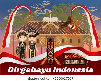 commemorating Indonesian Independence Day, August 17, this image is a version of Borneo(dayak)culture with their traditional and cultural clothing.