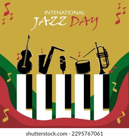 commemorating international jazz day by displaying musical instruments that are often used in jazz music