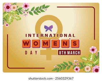 Commemorating International Women's Day on March 8. Typography with colorful flowers and feminine symbols. Women's History Month concept. Flat vector illustration.