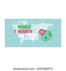 Commemorating World Health Day 2025. Globe with a red cross symbol. World Health Day concept. Flat vector illustration.