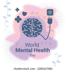 Commemorating World Mental Health Day, With The Concept Of A Tired Brain Charging Energy With Plus And Love Effects