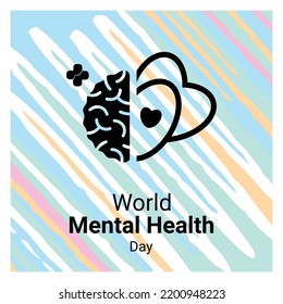 Commemorating World Mental Health Day, With The Concept Of Brain Hearth And Line Art