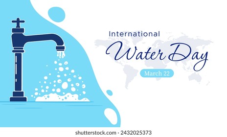 Commemorating world water day, March 22. Illustration of water coming out of a tap. International Water Day