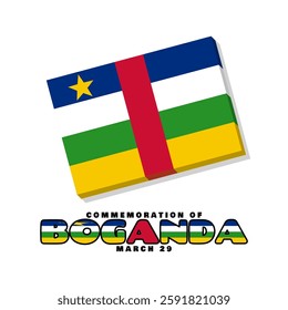 Commemoration Of Boganda to celebrate on March 29th. Boganda flag isolated on white background. Happy Independence Day.