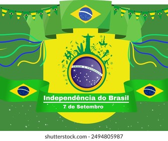 commemoration of Brazil's independence day on September 7, with the characteristic colors of the Brazilian flag, yellow and green and the Brazilian flag ribbon with green background