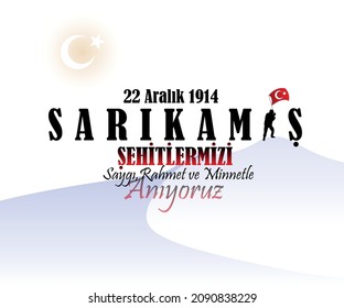 Commemoration day of sarikamis martyrs concept background. Translate: December 22, 1914, We commemorate our Sarıkamış martyrs with respect and mercy.