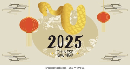 commemorative banner for the 2025 lunar new year with cultural symbols, Chinese new year celebration the year of the snake. vector illustration.